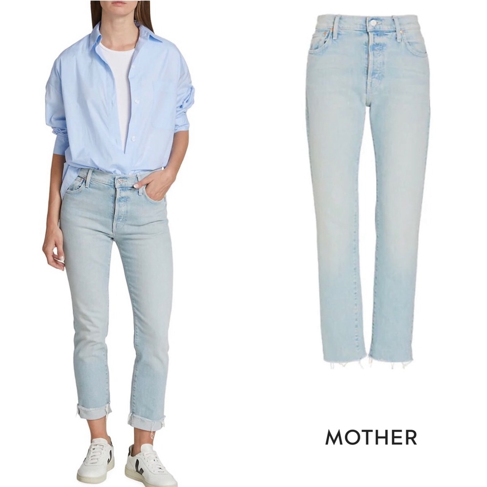 MOTHER The Scrapper High-Rise Stretch Fray Ankle Jeans, Lonely Hearts Club